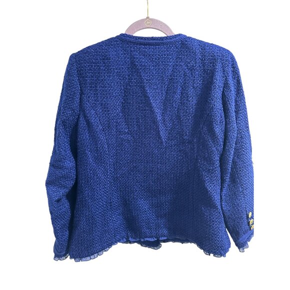✌️ 2/$40 ✌️ Joan Rivers Textured Blue Bouclé Jacket, Gold Buttons Size 12 - Picture 7 of 9